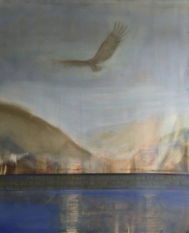 Elisabeth Fux Mattig, Healing, Eagle, Pigment mit Ei auf Leinwand, 120x100cm, 2019